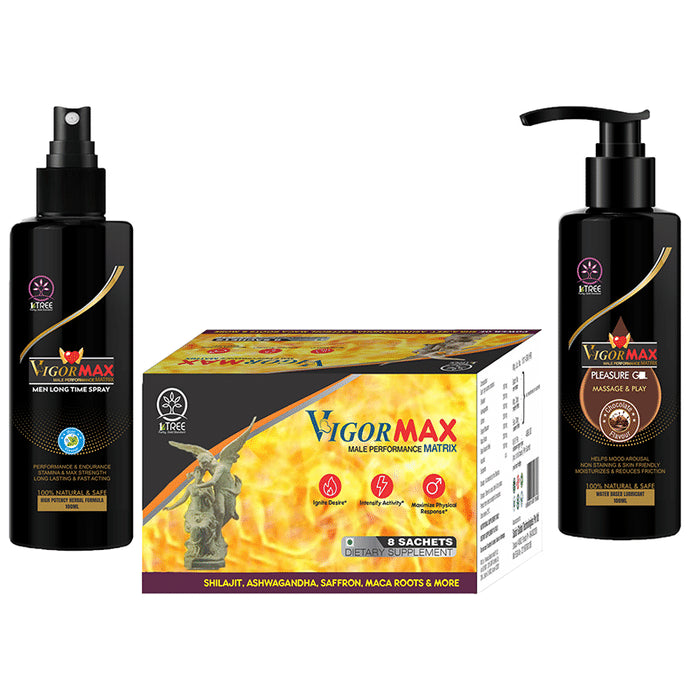 1 Tree Combo Pack of Vigor Max Sachet (8), Vigor Max Spray (100ml) & Vigor Max Pleasure Gel (100ml)
combo pack of 3 units