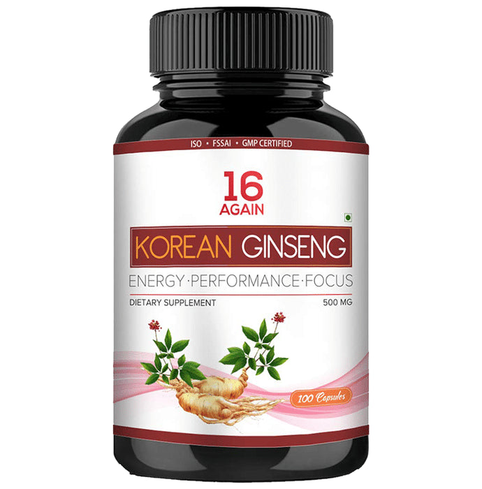 16 Again Korean Ginseng 500mg Veg Capsule
bottle of 100 vegicaps