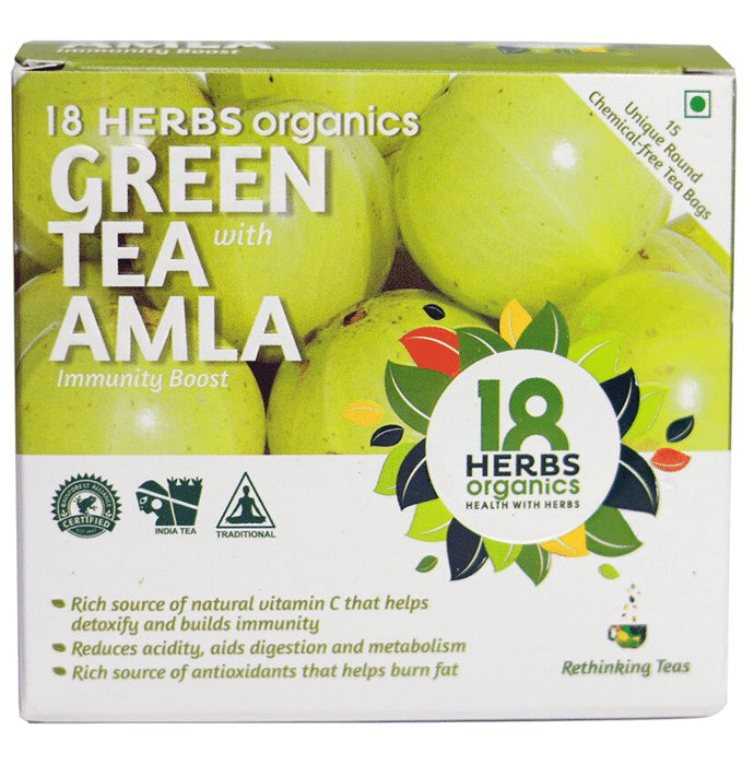 18 Herbs Organics Green Tea Bag (1.25gm Each) with Amla
box of 15 tea bags