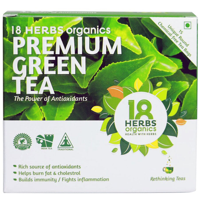 18 Herbs Organics Premium Green Tea Bag (1.25gm Each)
box of 15 tea bags
