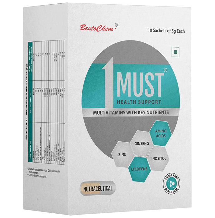 1Must Multivitamins with Key Nutrients Sachet (5gm Each) Sugar Free Orange
box of 10 Sachets