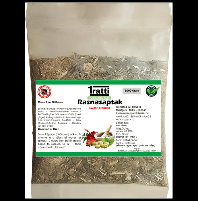 1ratti Rasnasaptak Kwath Churna
packet of 1000 gm Churna