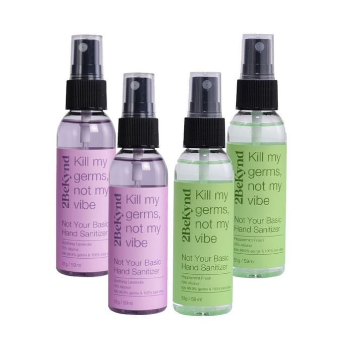 2Bekynd Hand Sanitizer (59ml Each) 2 Peppermint Fresh & 2 Soothing Lavender
combo pack of 4 bottles