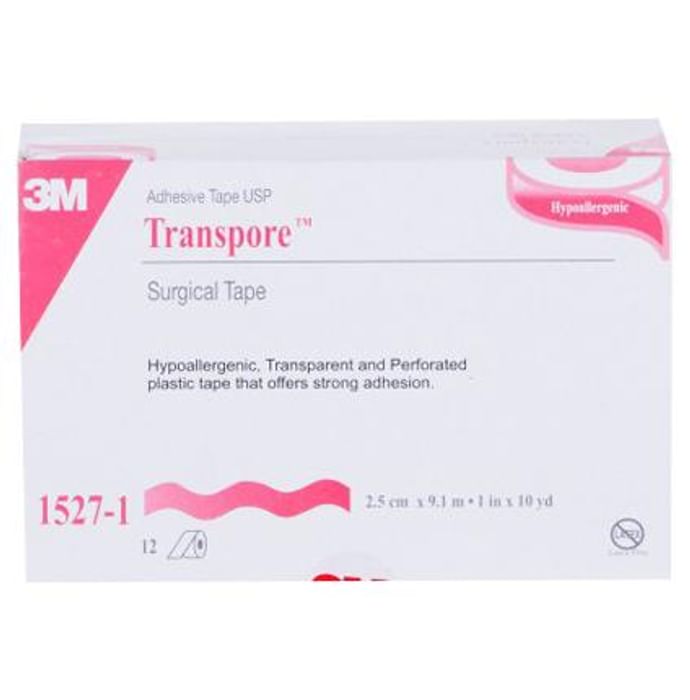 3M 1527-1 Transpore Hypoallergenic Surgical Tape 1 inch x 10 yard
box of 12 tapes