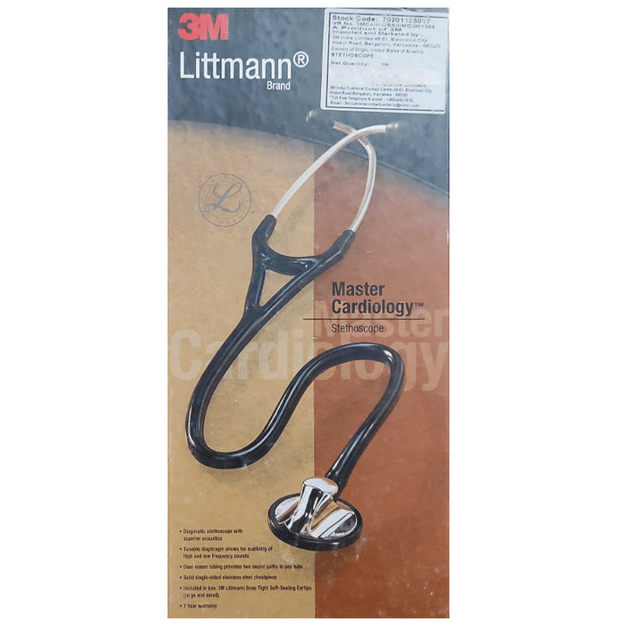 3M Littmann 2176 Master Cardiology Stethoscope, Smoke-Finish Chest Piece, Black Tube, 27 Inch
box of 1 Unit