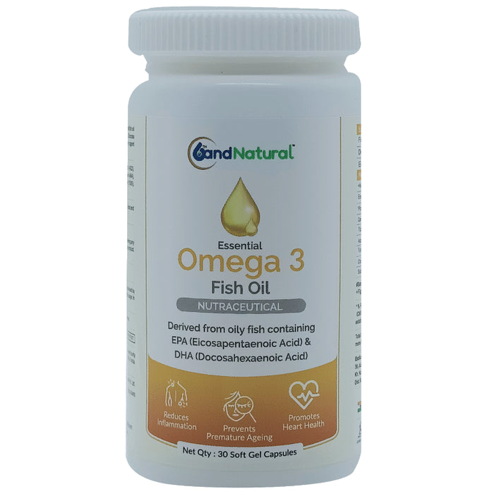 6th and Natural Essential Omega 3 Fish Oil Softgel Capsule
bottle of 30 soft gelatin capsules