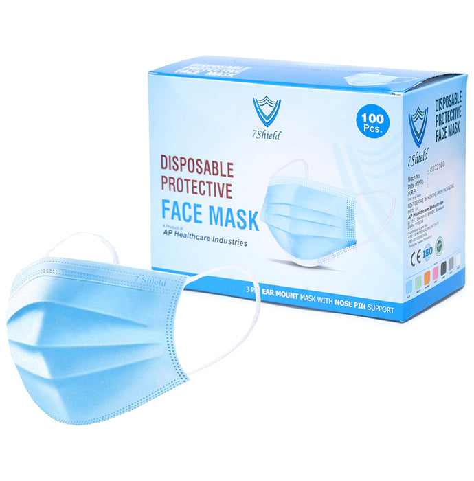 7 Shield 3 Ply Disposable Protective Face Mask Blue
box of 100 masks
