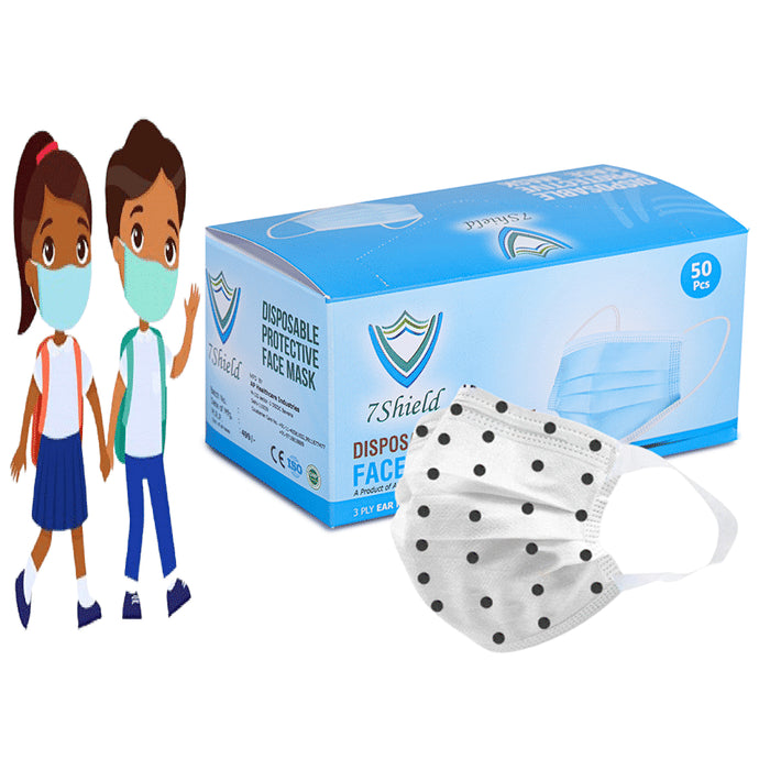 7 Shield 3 Ply Disposable Protective Face Mask for Kids Black Dot Print
box of 50 masks