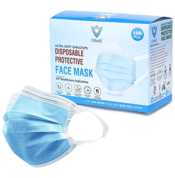 7 Shield 3 Ply Disposable Protective Face Mask with Soft Fabric Ear Loop Blue
box of 100 masks