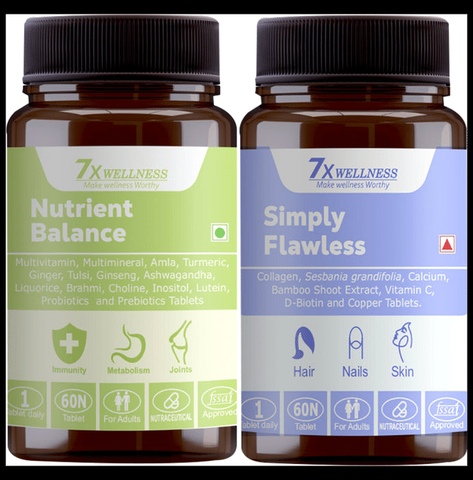 7X Wellness Combo Pack of Nutrient Balance & Simply Flawless Tablet (60 Each)
combo pack of 2 bottles