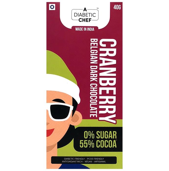 A Diabetic Chef Cranberry Belgian Dark Chocolate (40gm Each)
box of 1 Bar