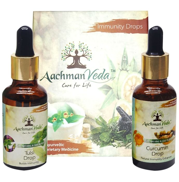 Aachman Veda Builds Immunity Tulsi Drop & Immunity Enhancer Curcumin Drop (30ml Each)
box of 2 bottles