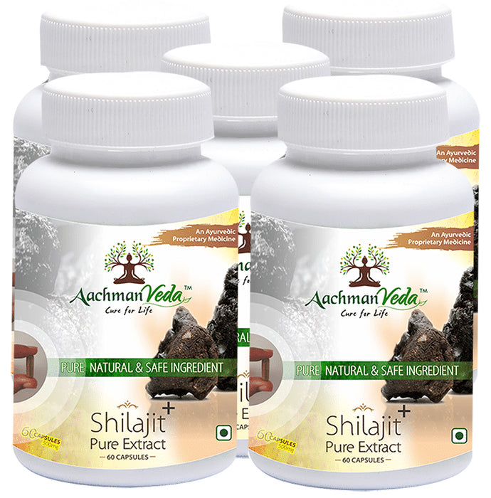 Aachman Veda Shilajit+ Pure Extract Ashwagandha with Safed Musli Capsule (60 Each)
combo pack of 5 bottles