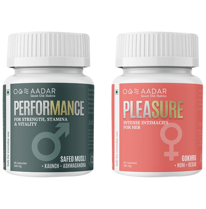 Aadar Combo Pack of Performance 500mg Capsule & Pleasure 500mg Capsule (60 Each)
combo pack of 2 bottles