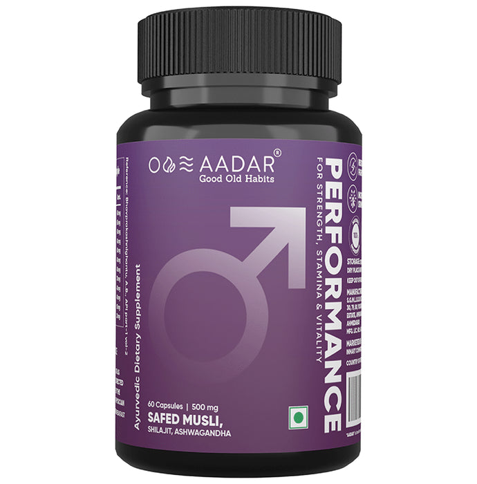 Aadar Performance 500mg Capsule (60 Each) Bottle
box of 1 Bottle