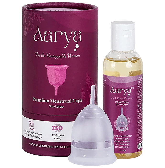 Aarya Premium Medical Grade Silicone Menstrual Cup with Cup Wash (100ml) Large
combo pack of 2 units