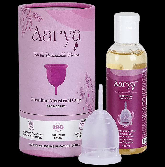 Aarya Premium Medical Grade Silicone Menstrual Cup with Cup Wash (100ml) Medium
combo pack of 2 units