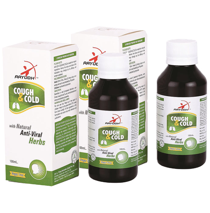 Aayudh Cough & Cold Syrup (100ml Each) Sugar Free
combo pack of 2 bottles