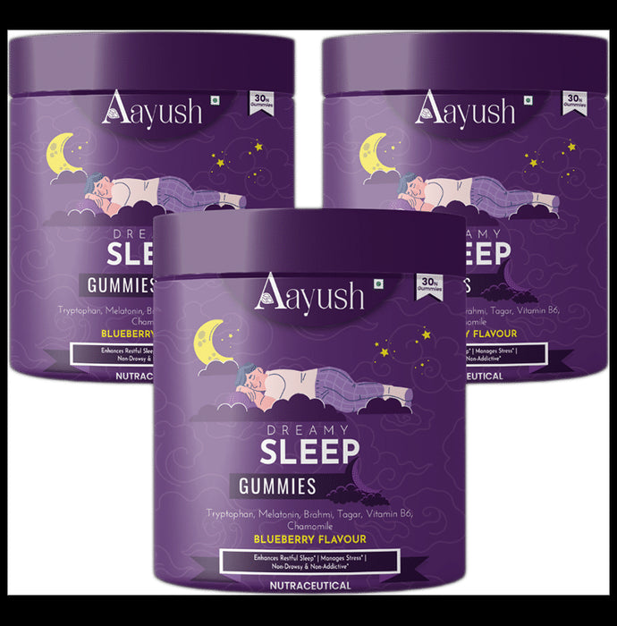 Aayush Dreamy Sleep Gummies (30 Each) Blueberry
combo pack of 3 jar