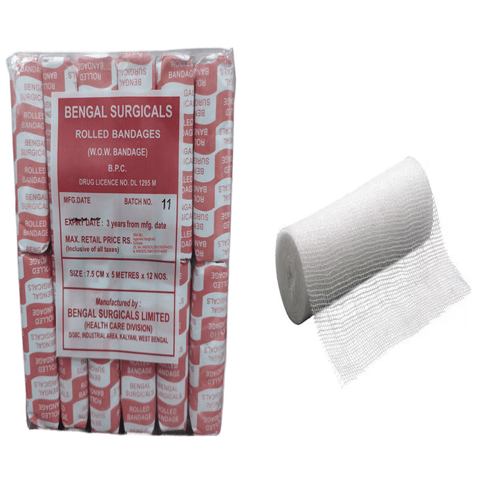 Absorbent Cotton Medical Gauze Roll Bandage (12 Each) 7.5cm x 5m
box of 1 Pack