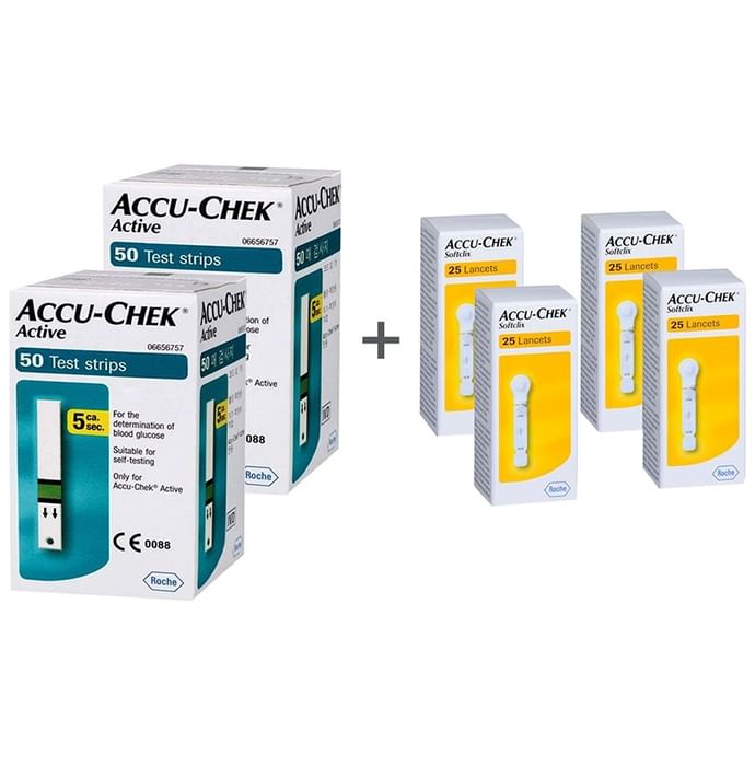 Accu-Chek Combo Pack of 2 Pack Active Test Strip (50 Each) & 4 Pack Softclix Lancet (25 Each)
combo pack of 6 units