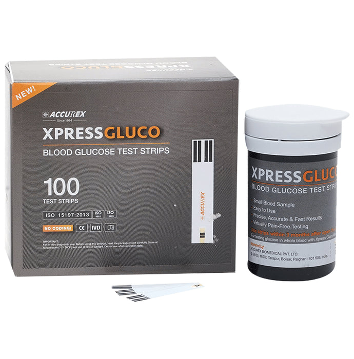 Accurex Xpress Gluco Blood Test Strip
box of 100 Test Strips