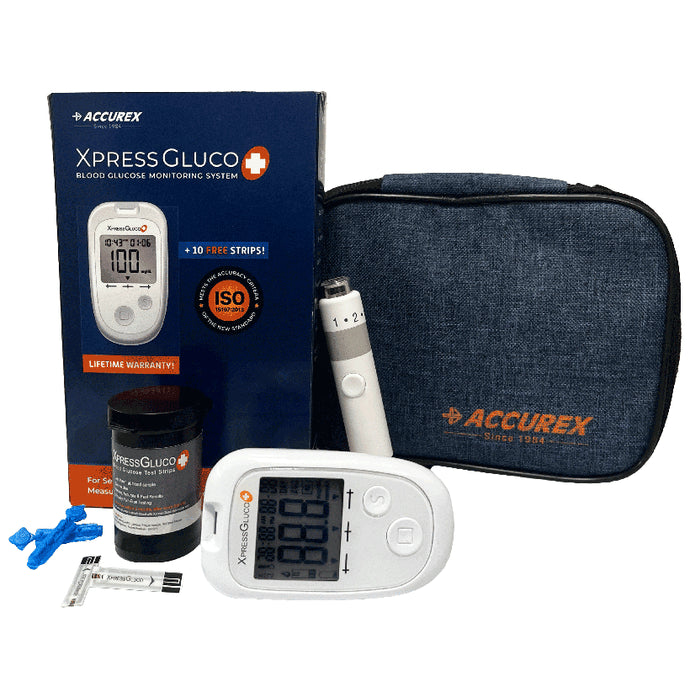 Accurex Xpress Gluco Plus Blood Glucose Monitoring System with Free 10 Strip
box of 1 Unit