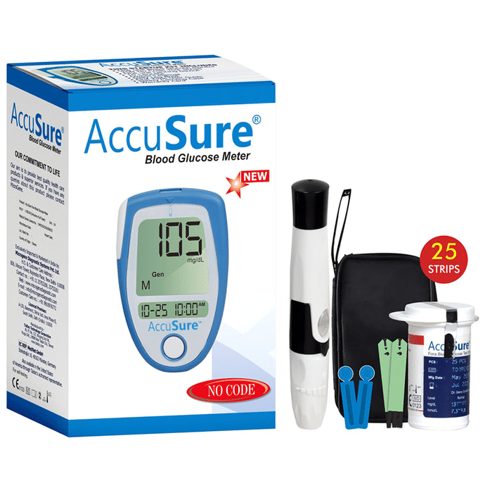 AccuSure Blood Glucose Meter Glucometer with 25 Test Strip
box of 1 Unit