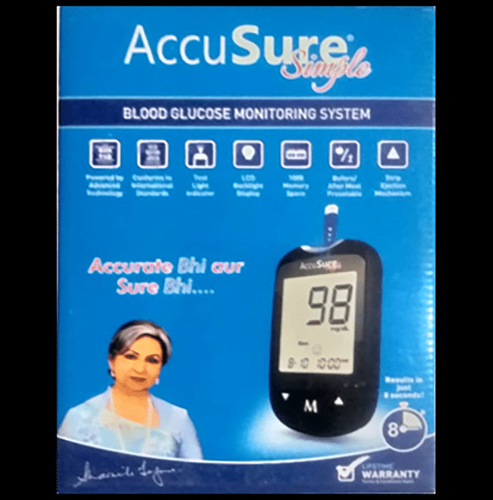 AccuSure Simple 4th Generation Blood Glucose Monitoring System Glucometer | Blood Glucose Monitors
box of 1 Kit