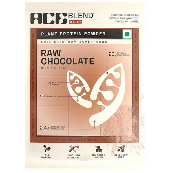 Ace Blend Daily 20g Vegan Plant Protein Powder & Superfoods Raw Chocolate
box of 30 Sachets