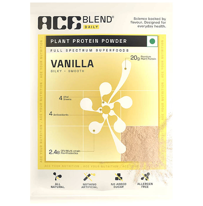 Ace Blend Daily 20g Vegan Plant Protein Powder & Superfoods Vanilla
box of 30 Sachets