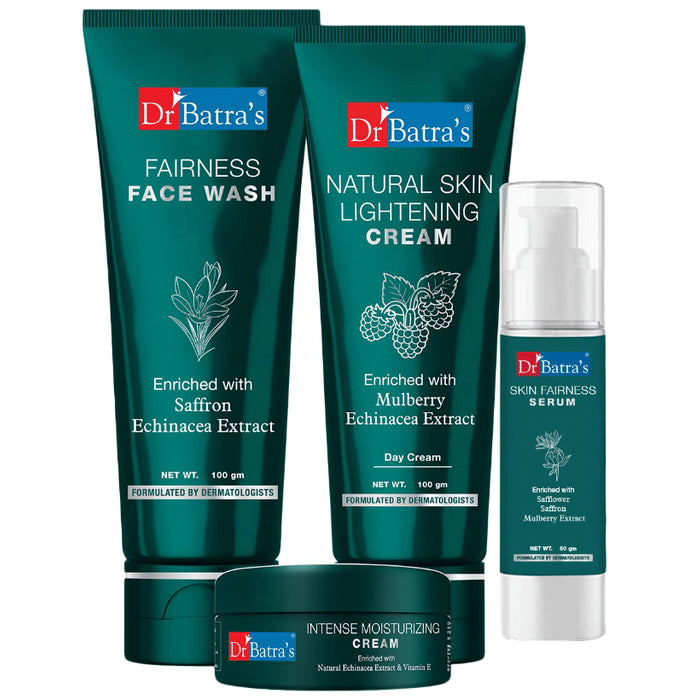 Dr Batra's Combo Pack of Fairness Face Wash 100gm, Natural Skin Lightening Cream 100gm, Skin Fairness Serum 50gm and Intense Moisturizing Cream 100gm
combo pack of 4 Packs