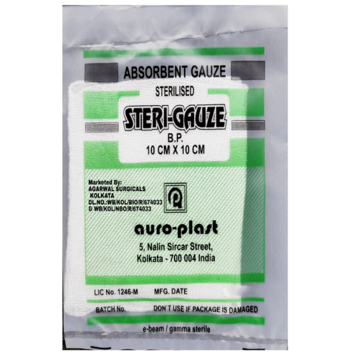 Agarwals Auro Steri-Gauze Sterilised Absorbent Gauze Swab 10cm x 10cm
box of 50 gauzes