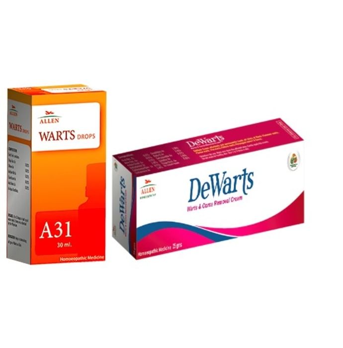 Allen Anti Warts Combo Pack of A31 Warts Drop 30ml & Dewarts Cream 25gm
combo pack of 2 Packs