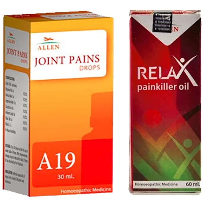 Allen Joint Care Combo Pack of A19 Joint Pains Drop 30ml & Relax Pain Killer Oil 60ml
combo pack of 2 bottles