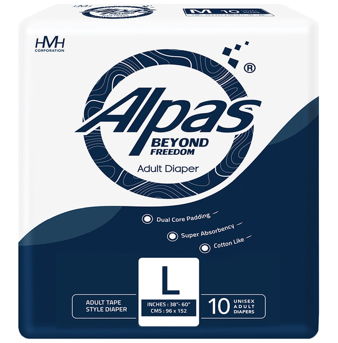 Alpas Beyond Freedom Adult Diaper 38-60 inches Large
packet of 10 diapers