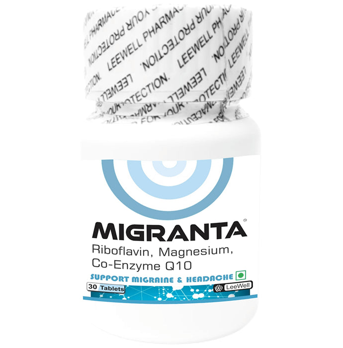 Migranta Riboflavin (B2), Magnesium, Co-Q10 for Sensitivity, Migraine & Headache Supplement Tablet
bottle of 30 tablets
