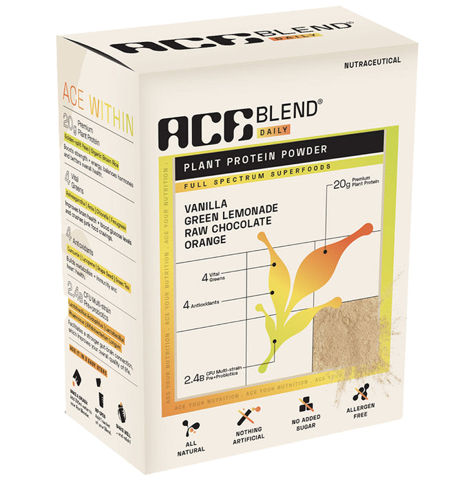 Ace Blend Daily 20g Vegan Plant Protein Powder & Superfoods Assorted
box of 4 Sachets
