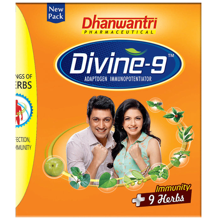 Dhanwantari Pharmaceutical Divine-9 Adaptogen Immunopotentiator Tablet
box of 120 tablets