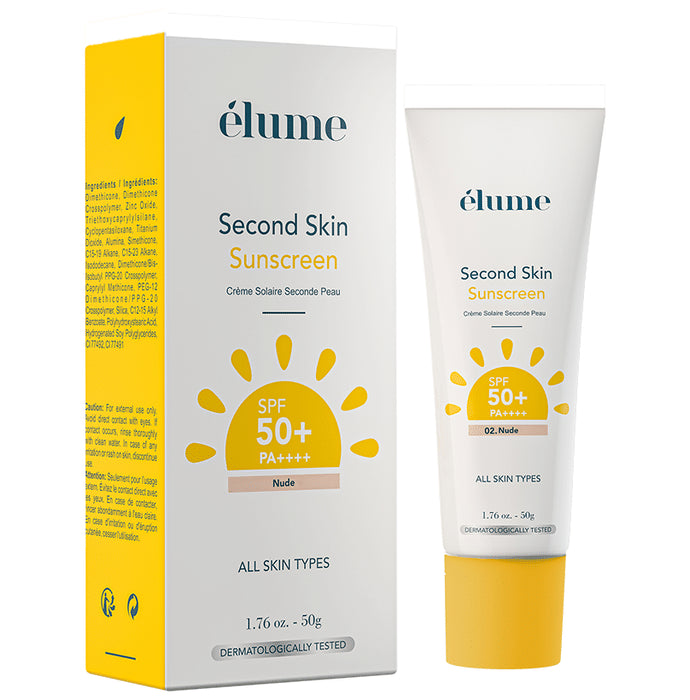 Elume Second Skin Sunscreen SPF 50+ PA++++ Nude
tube of 50 gm Cream