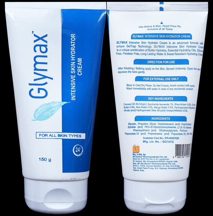 Glymax Intensive Skin Hydrator Cream | For All Skin Types
tube of 150 gm Cream