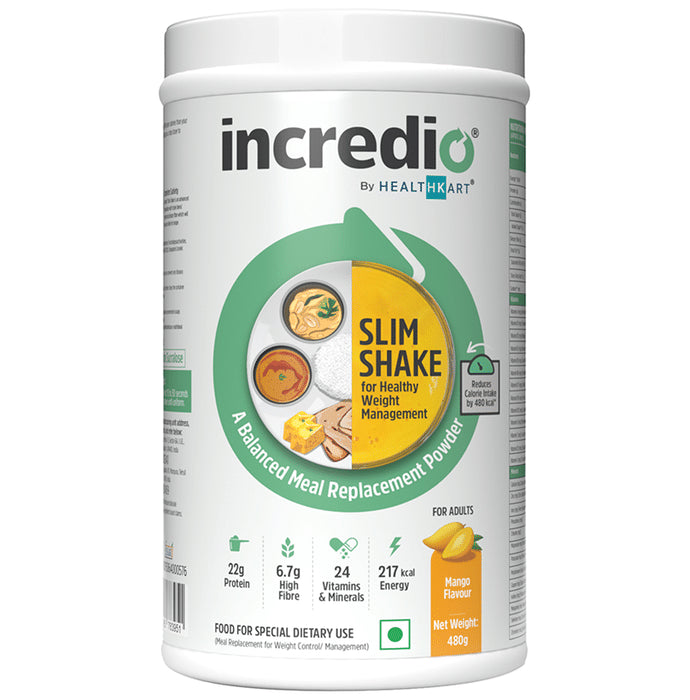 Incredio Slim Shake for Weight Management | Meal Replacement Mango
jar of 480 gm Powder