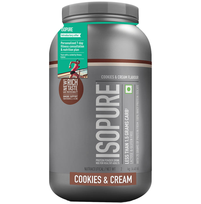 Isopure Whey Protein with Less than 1.5gm Carbs | For Fitness, Immunity & Skin | Flavour Powder Cookie and Cream
jar of 2 kg Powder