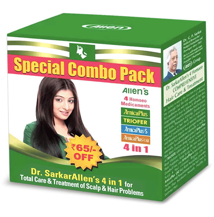 Allen's ArnicaPlus Hair Treatment Combo 4 in 1 (Vitalizer+Triofer+Shampoo+Hair Oil)
box of 1 Kit
