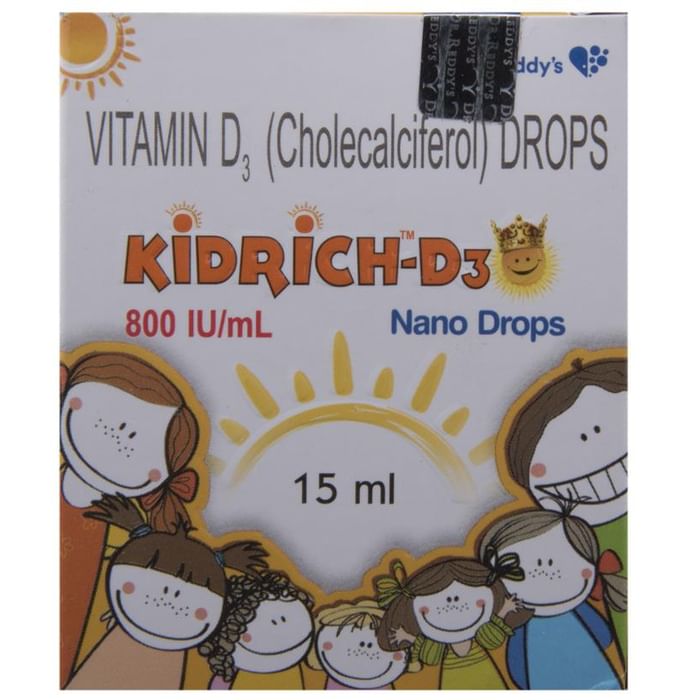 Kidrich-D3 Vitamin D3 (Cholecalciferol) 800 IU/ml Nano Drop | For Kids' Bone Health
bottle of 15 ml Drop