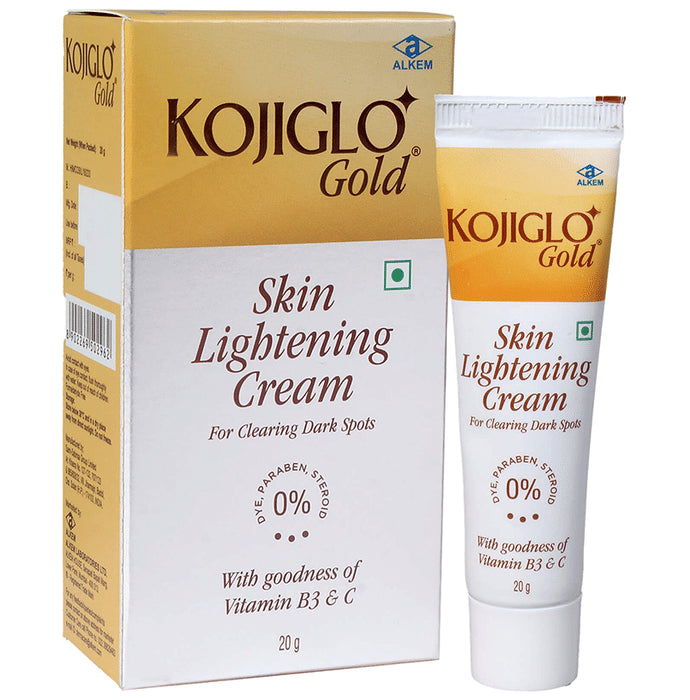 Kojiglo -Gold Skin Lightening Cream with Vitamin B3 & C | For Clearing Dark Spots
tube of 20 gm Cream