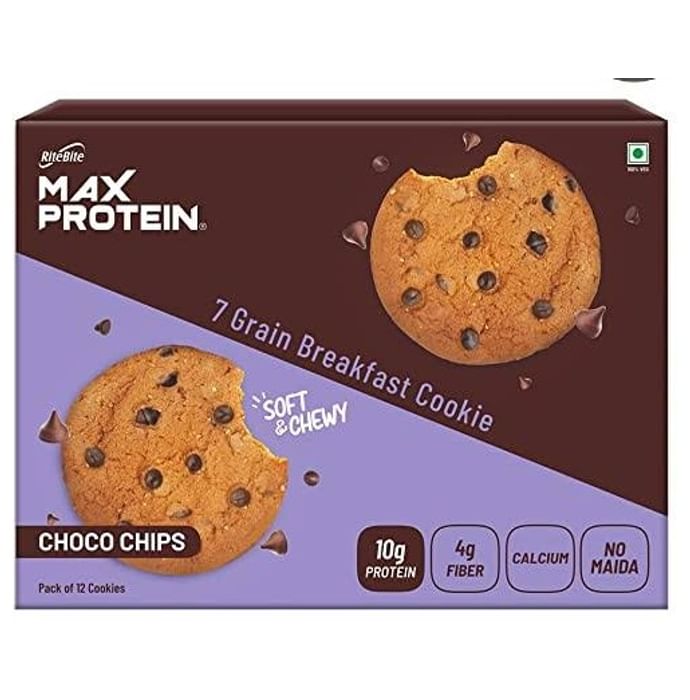 RiteBite Choco Chips Max Protein Cookie with 12g Protein and 8g Fiber, (60gm Each)
box of 12 cookies