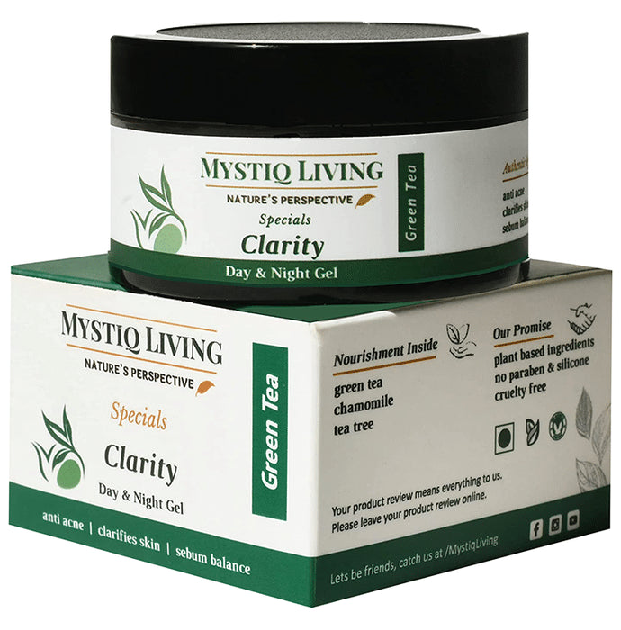 Mystiq Living Green Tea Clarity Gel Cream for Oily and Acne Prone Skin
jar of 50 gm Gel