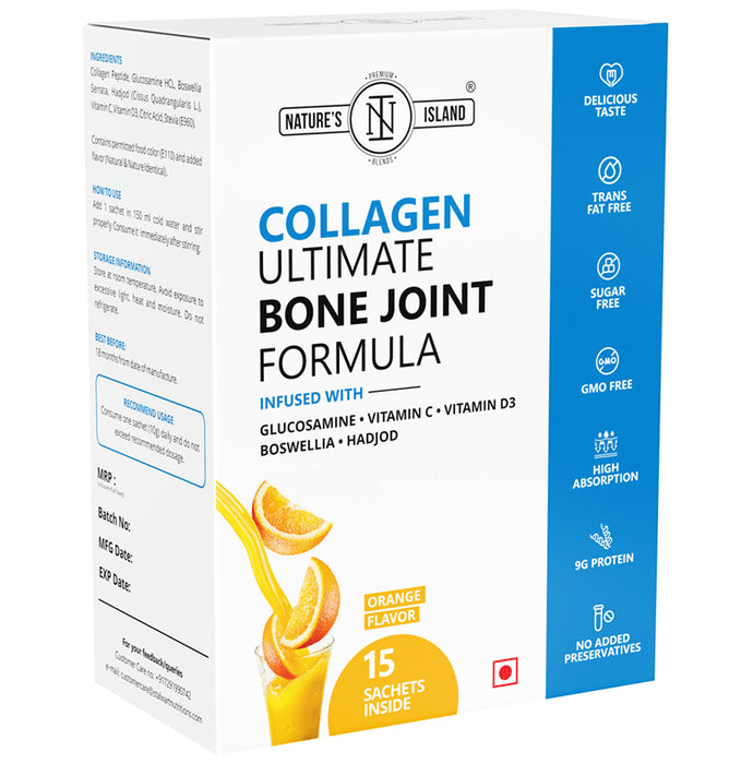 Nature's Island Collagen Ultimate Bone Joint Formula (10gm Each) Orange
box of 15 Sachets