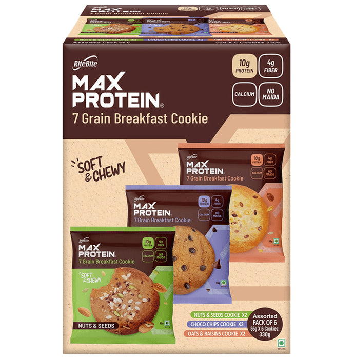 RiteBite Max Protein Cookie with 10g Protein and 4g Fiber (55gm Each) Assorted
box of 6 cookies